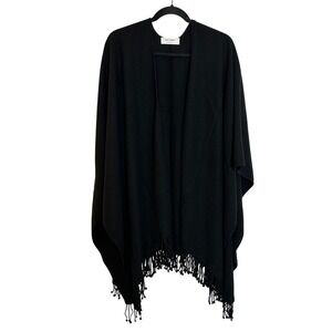 Mer-Sea & Co. Classic Travel Wrap Sweater Size OS Black‎ Cable Detailing Fringe